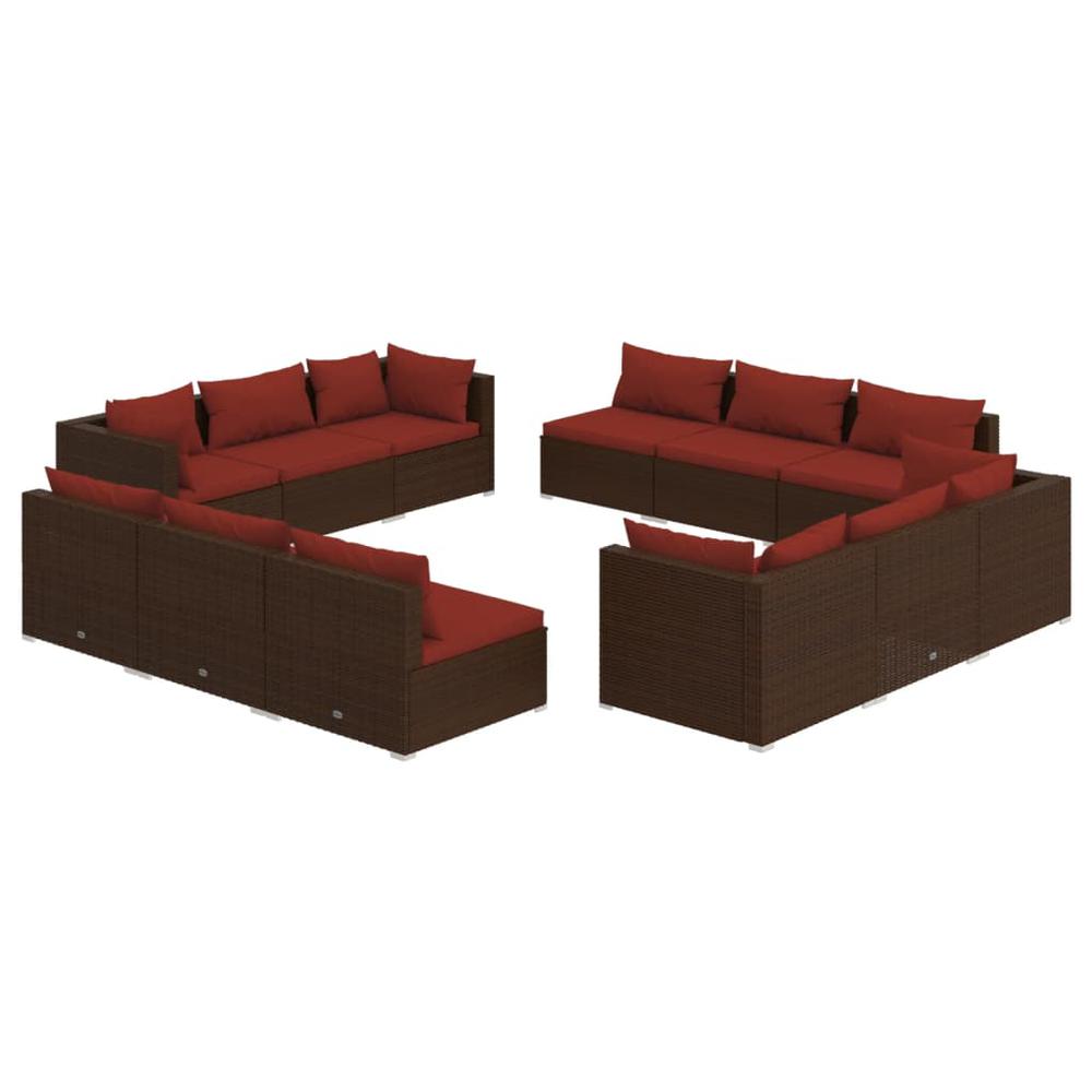 12 Piece Patio Lounge Set with Cushions Poly Rattan Brown. Picture 1