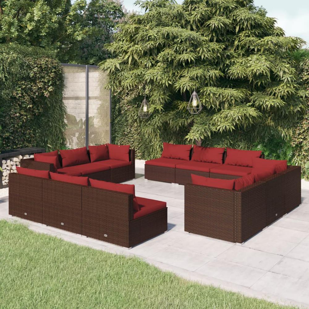 12 Piece Patio Lounge Set with Cushions Poly Rattan Brown. Picture 9