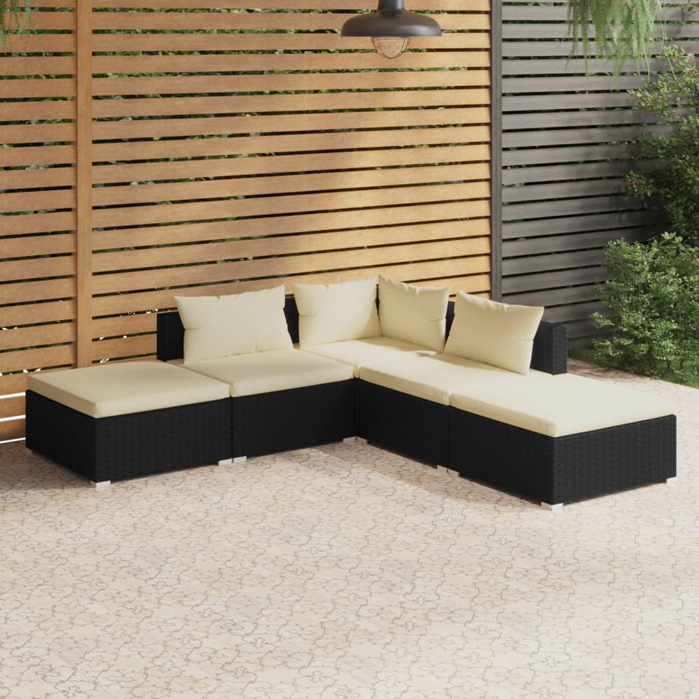 5 Piece Garden Lounge Set with Cushions Poly Rattan Black. Picture 9