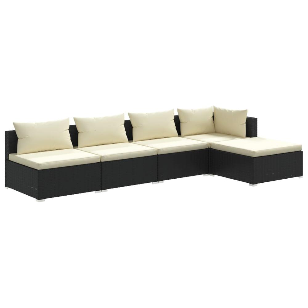 5 Piece Garden Lounge Set with Cushions Poly Rattan Black. Picture 1