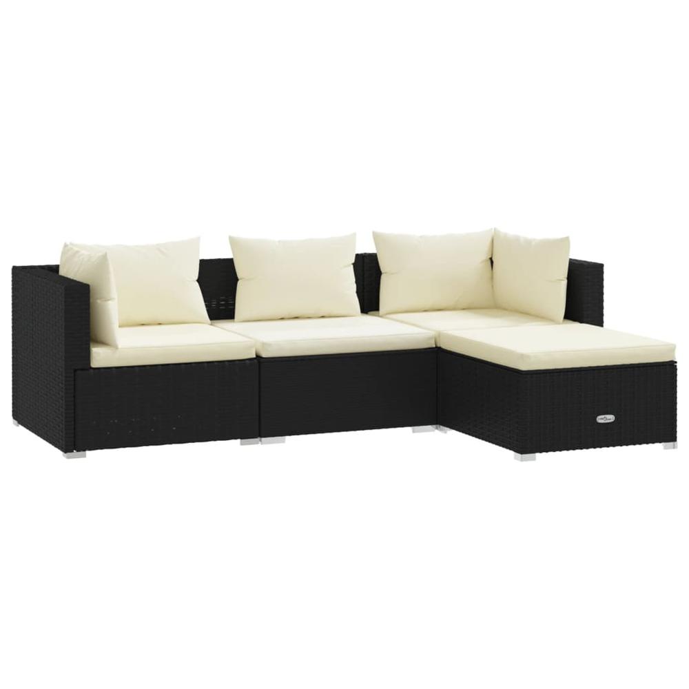 4 Piece Patio Lounge Set with Cushions Poly Rattan Black. Picture 1