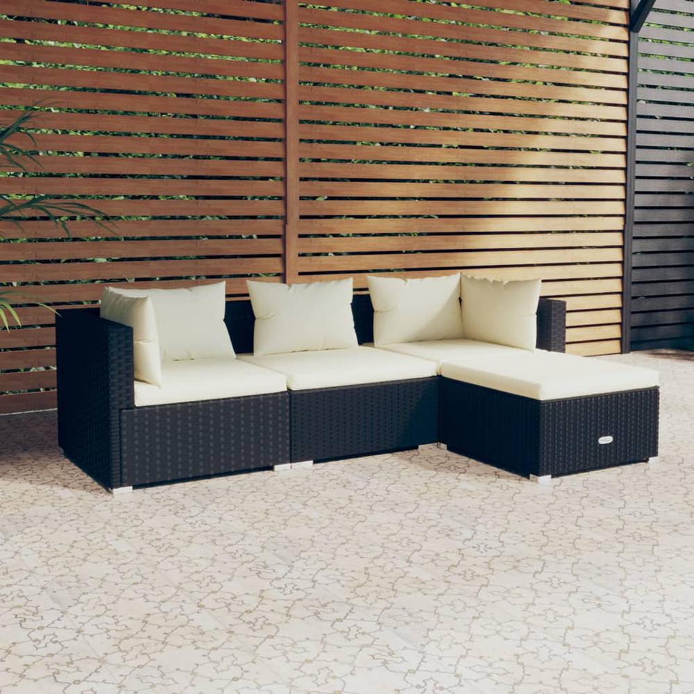 4 Piece Patio Lounge Set with Cushions Poly Rattan Black. Picture 9