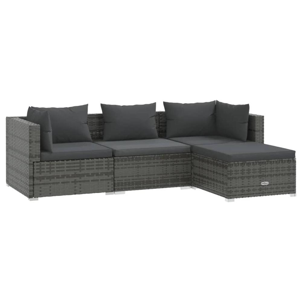 4 Piece Patio Lounge Set with Cushions Poly Rattan Gray. Picture 1