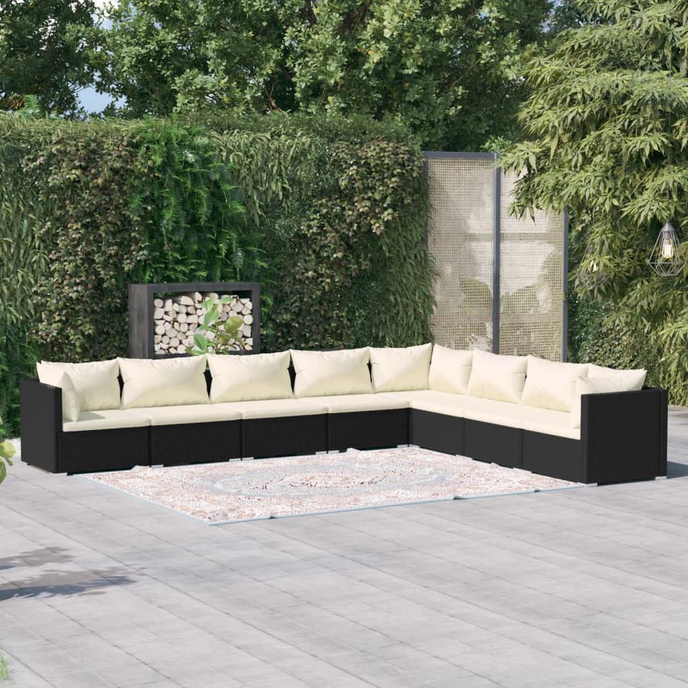 8 Piece Garden Lounge Set with Cushions Poly Rattan Black. Picture 7