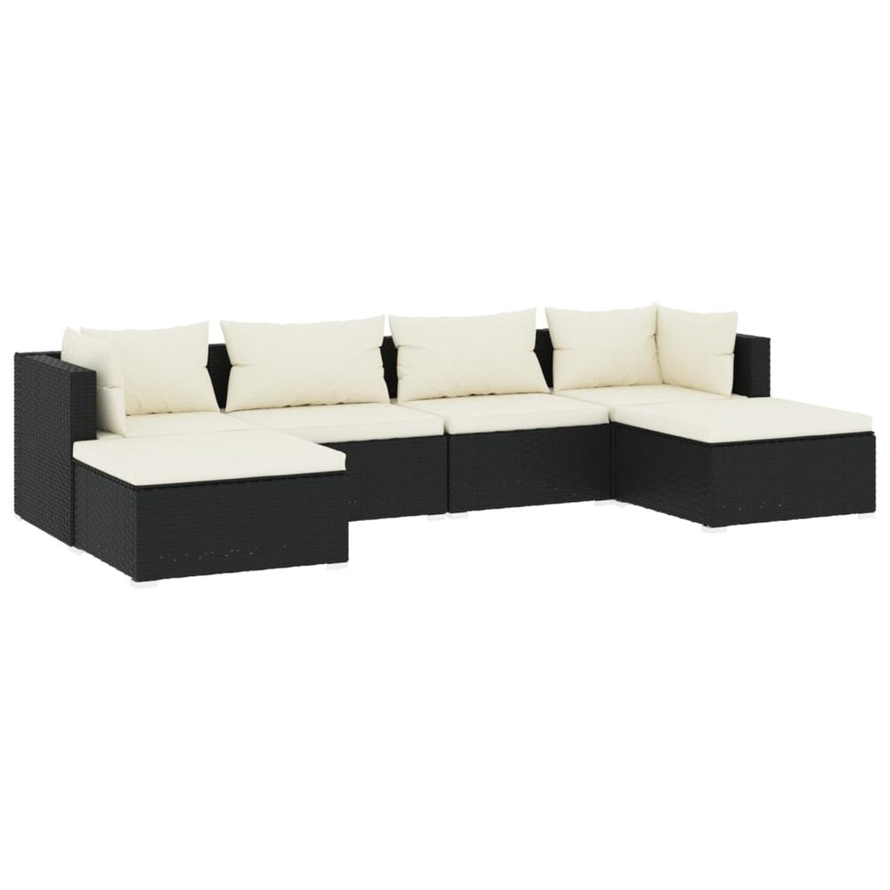 6 Piece Patio Lounge Set with Cushions Poly Rattan Black. Picture 1