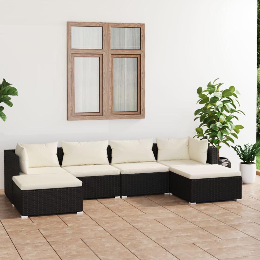 6 Piece Patio Lounge Set with Cushions Poly Rattan Black. Picture 12