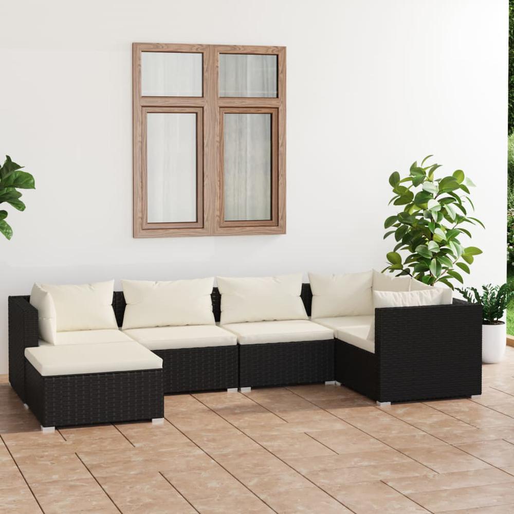 6 Piece Patio Lounge Set with Cushions Poly Rattan Black. Picture 12