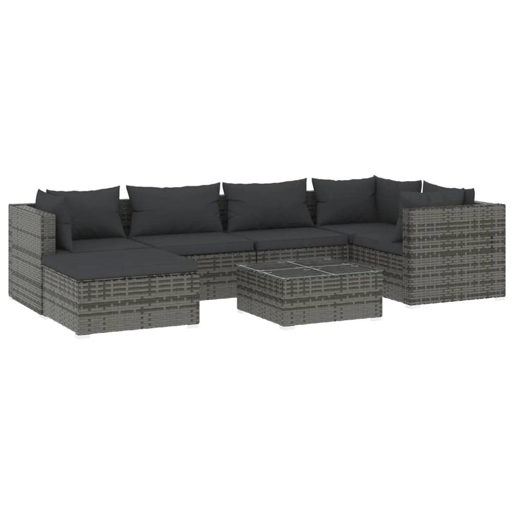 7 Piece Patio Lounge Set with Cushions Poly Rattan Gray. Picture 1