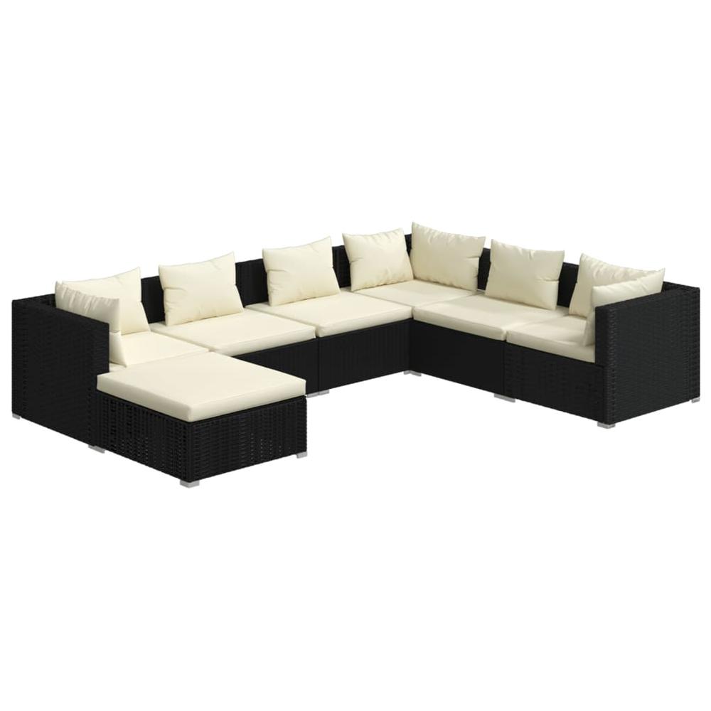 7 Piece Patio Lounge Set with Cushions Poly Rattan Black. Picture 1