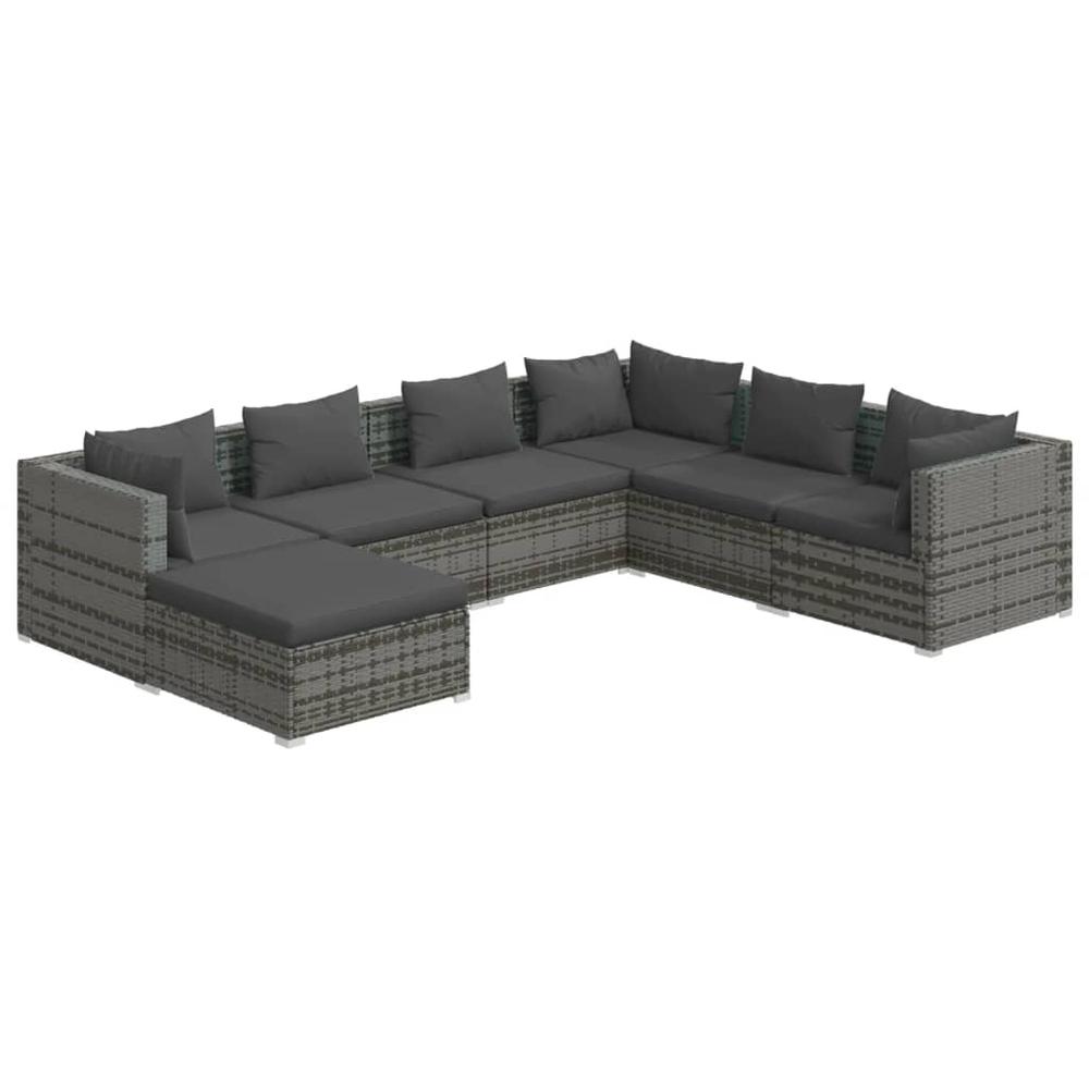 7 Piece Patio Lounge Set with Cushions Poly Rattan Gray. Picture 1