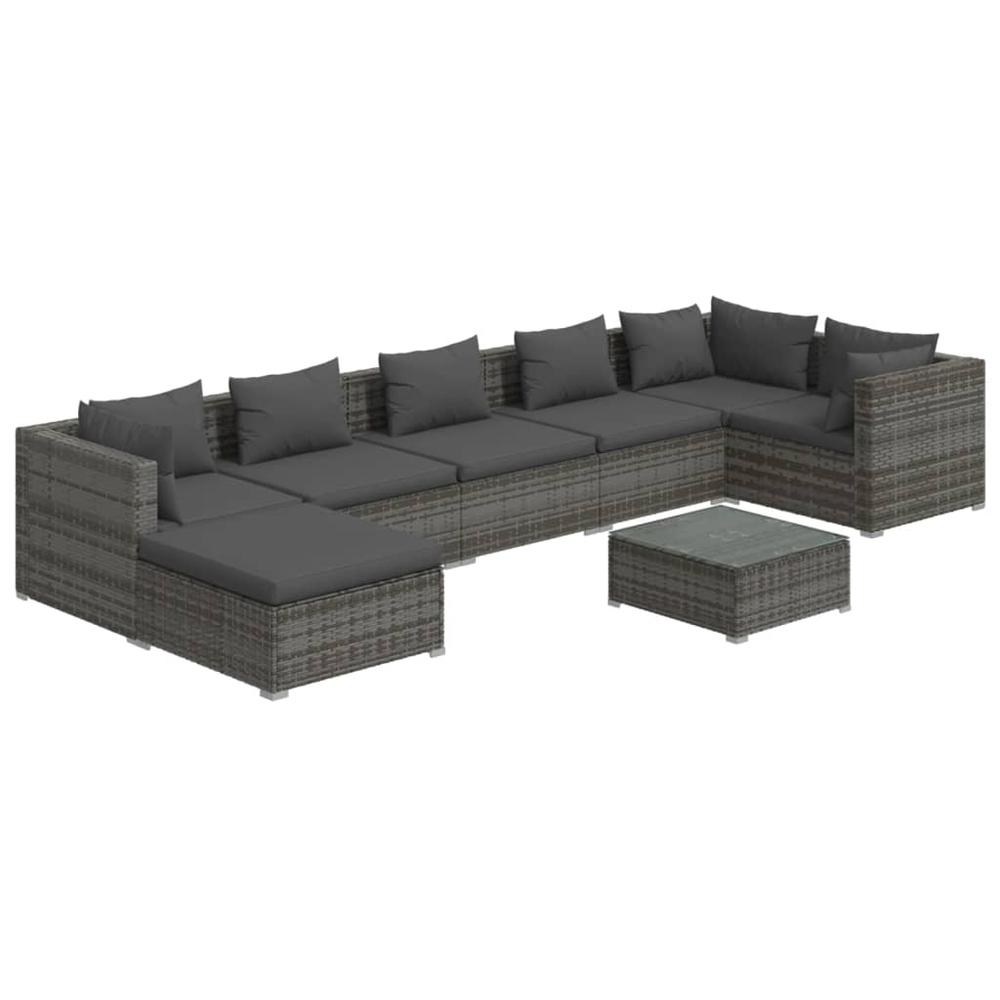 8 Piece Patio Lounge Set with Cushions Poly Rattan Gray. Picture 1