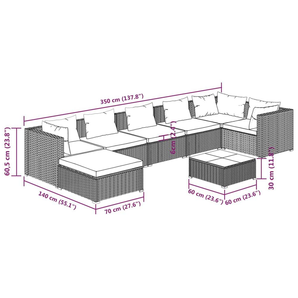 8 Piece Patio Lounge Set with Cushions Poly Rattan Gray. Picture 10