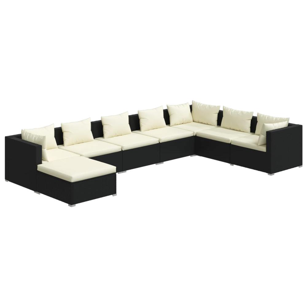 8 Piece Patio Lounge Set with Cushions Poly Rattan Black. Picture 1