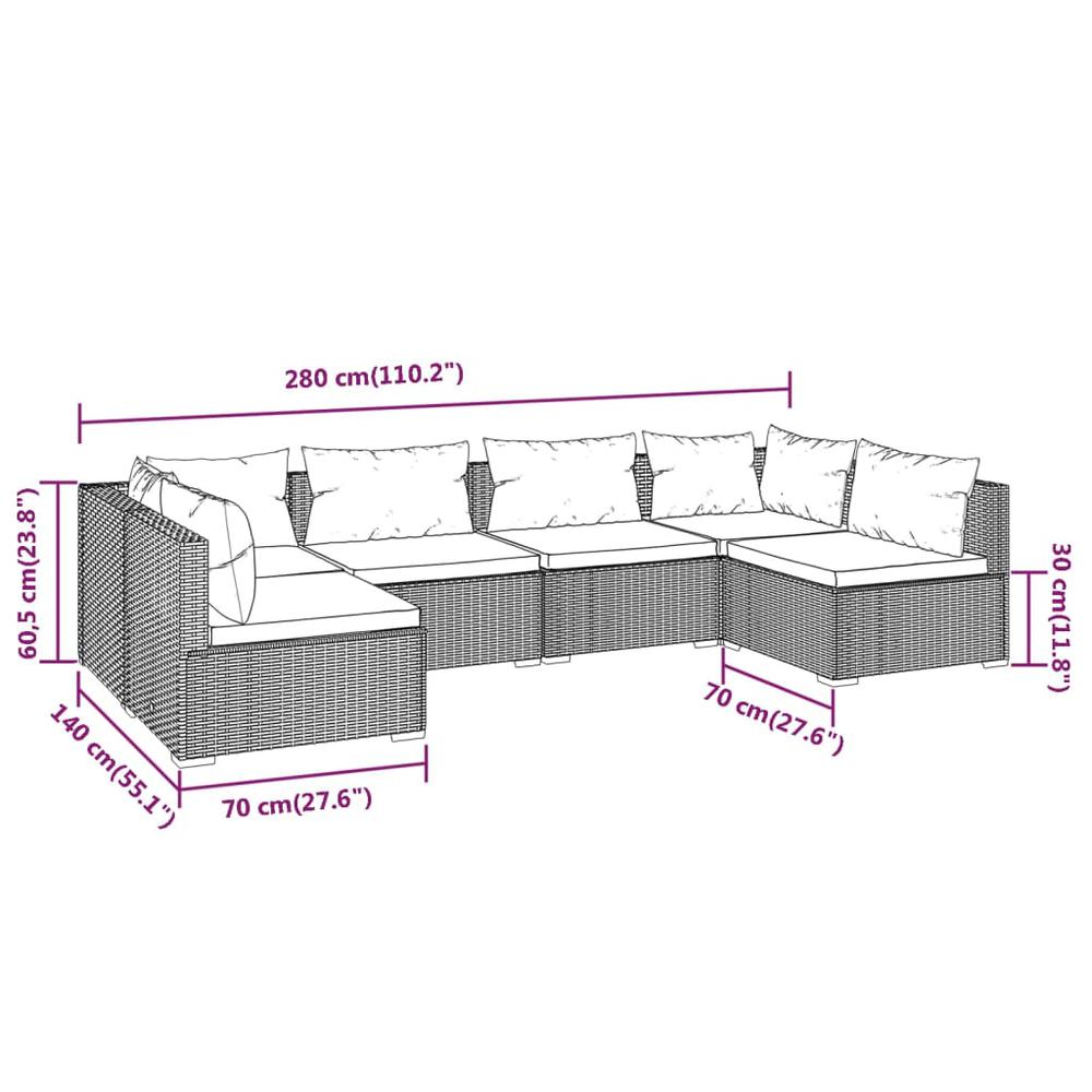 vidaXL 6 Piece Patio Lounge Set with Cushions Poly Rattan Black, 3101873. Picture 7