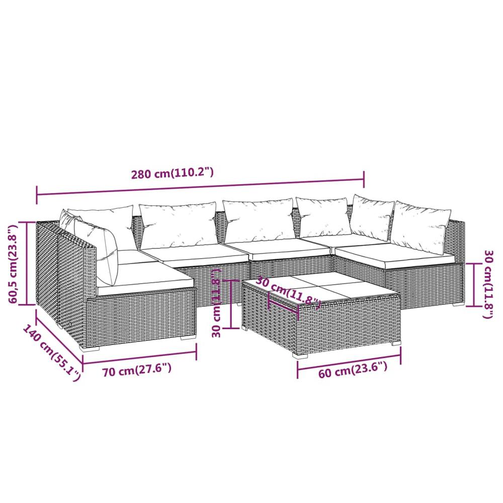 vidaXL 7 Piece Patio Lounge Set with Cushions Poly Rattan Black, 3101881. Picture 9