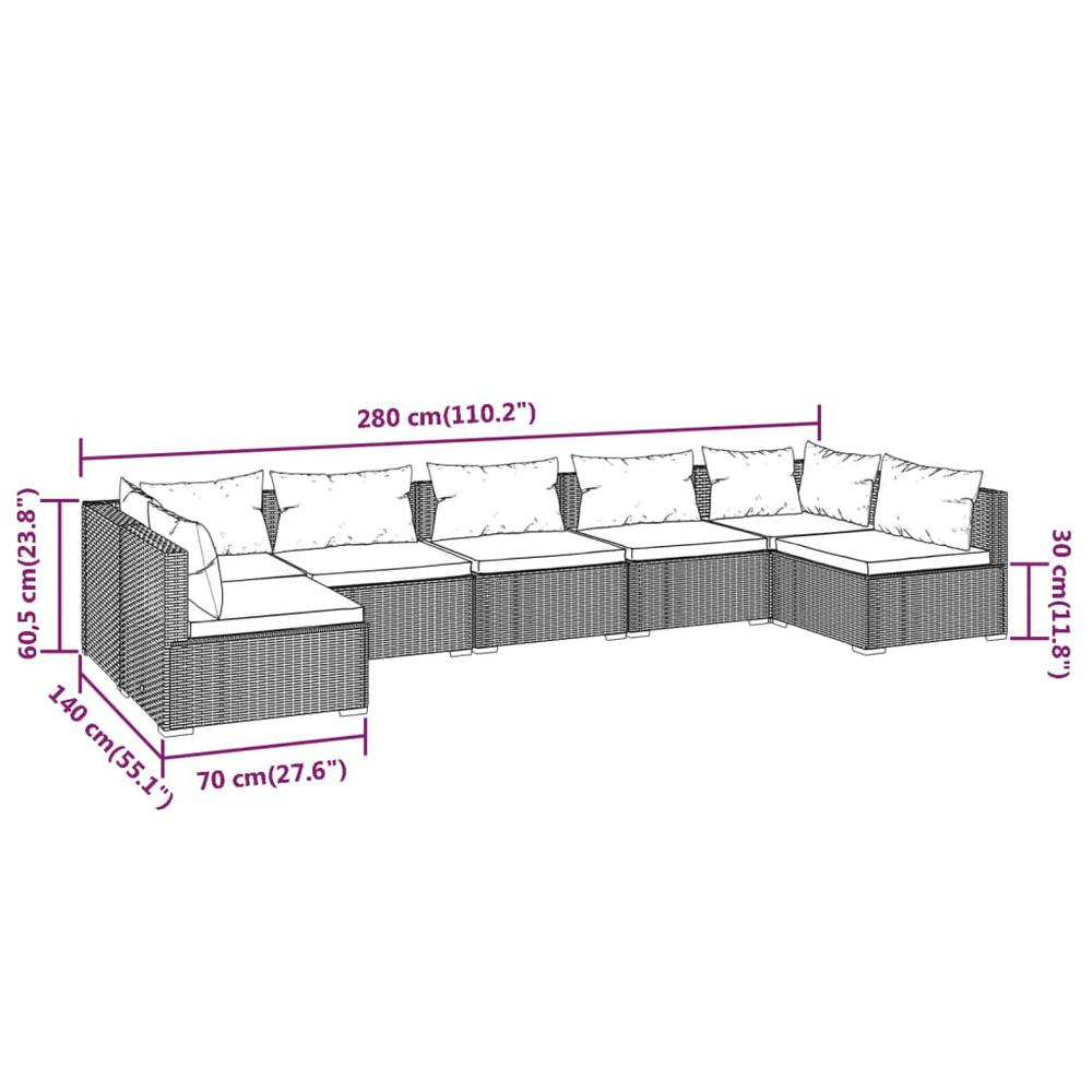 7 Piece Patio Lounge Set with Cushions Poly Rattan Black. Picture 6