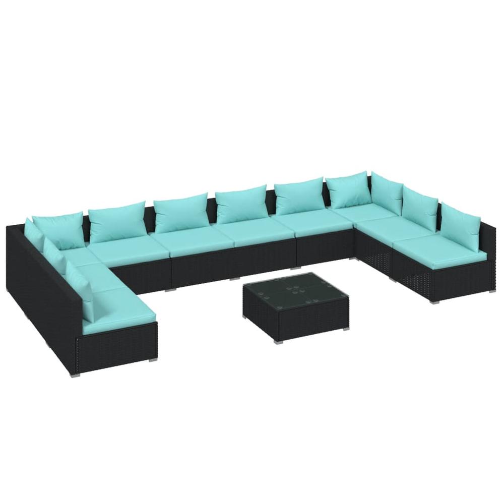 11 Piece Patio Lounge Set with Cushions Poly Rattan Black. Picture 1