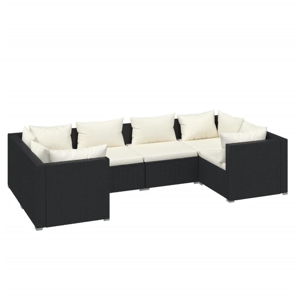 6 Piece Patio Lounge Set with Cushions Poly Rattan Black. Picture 1