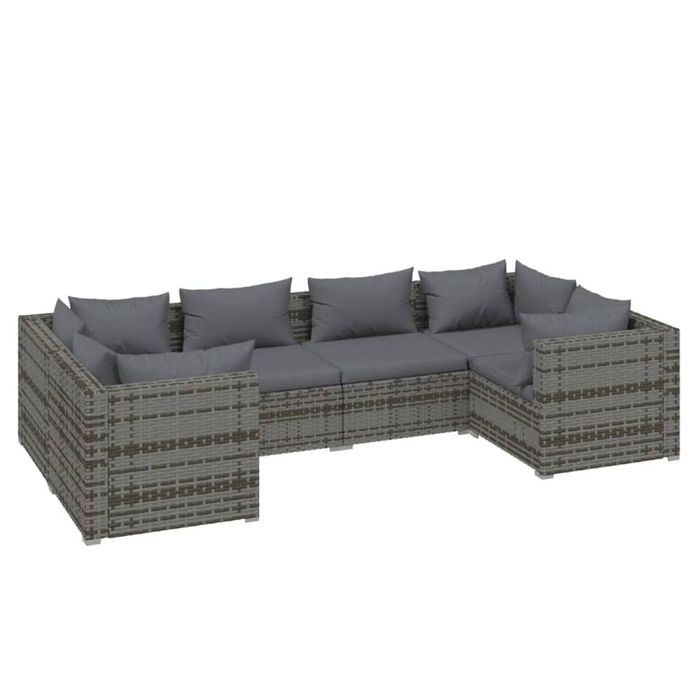 6 Piece Patio Lounge Set with Cushions Poly Rattan Gray. Picture 1