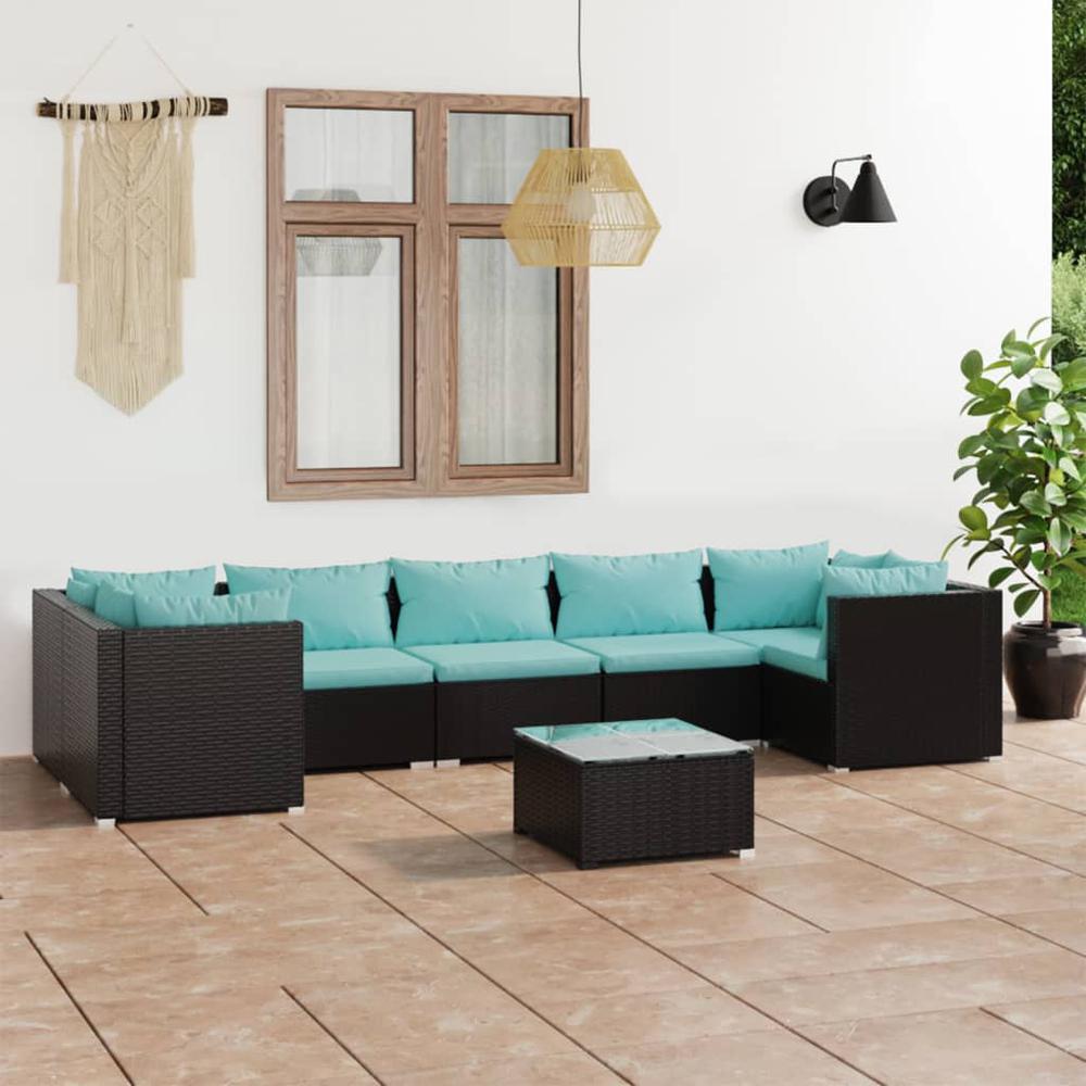 8 Piece Patio Lounge Set with Cushions Poly Rattan Black. Picture 12