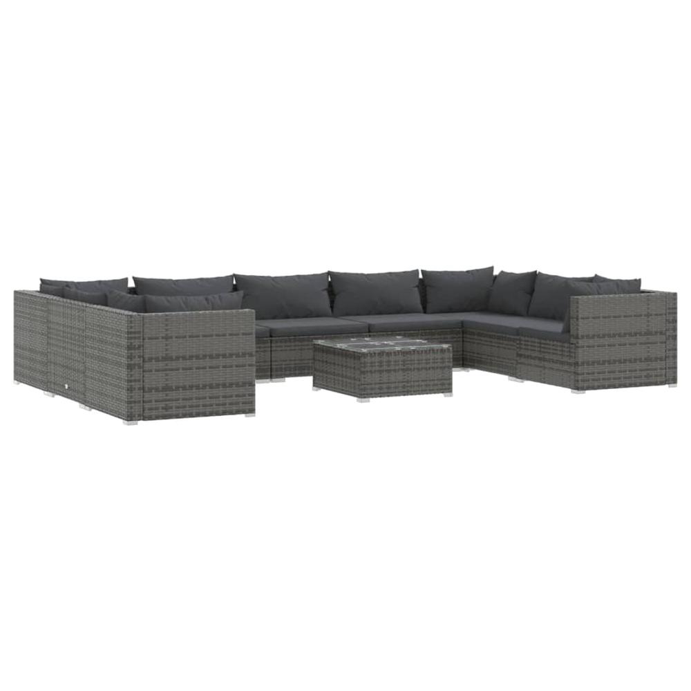 10 Piece Patio Lounge Set with Cushions Poly Rattan Gray. Picture 1