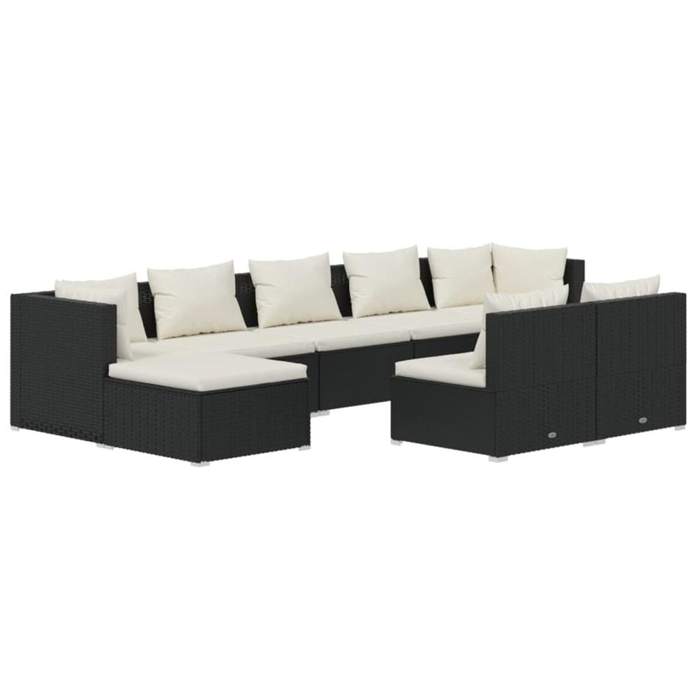9 Piece Patio Lounge Set with Cushions Black Poly Rattan. Picture 1