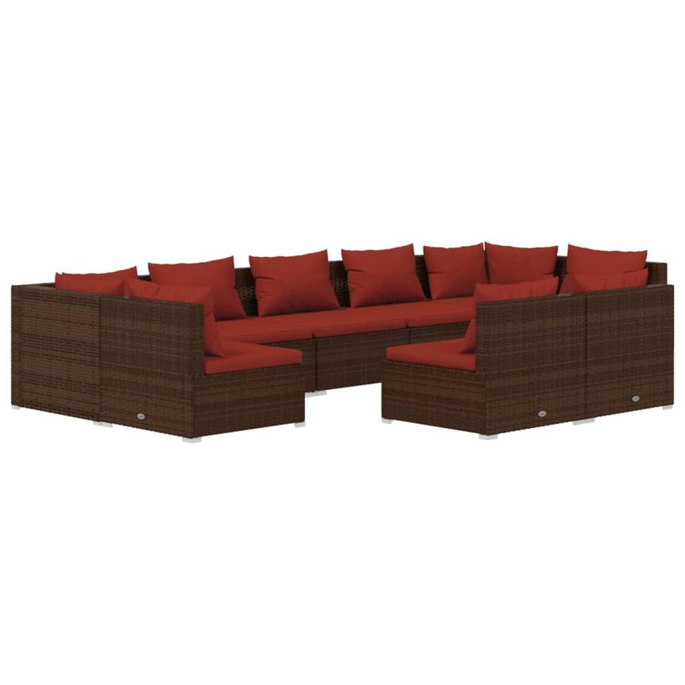 9 Piece Patio Lounge Set with Cushions Brown Poly Rattan. Picture 1