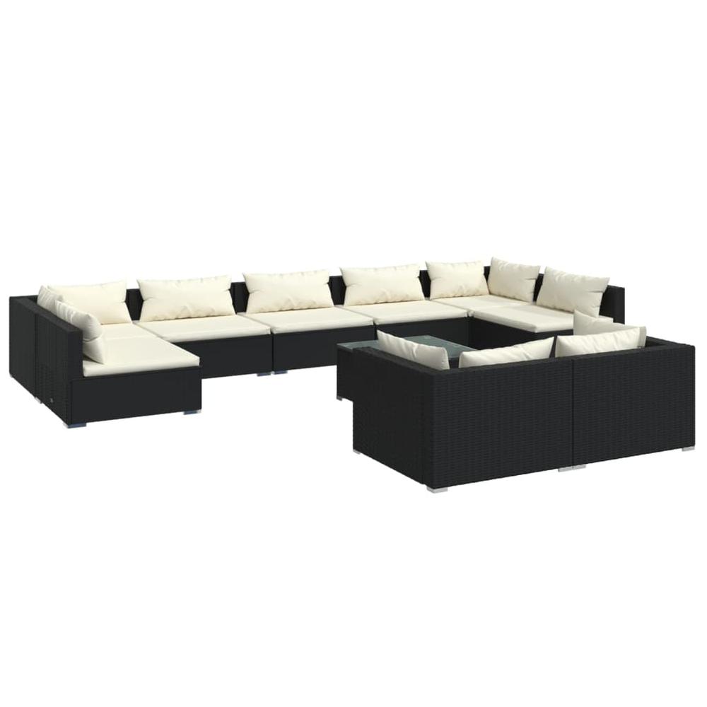 10 Piece Patio Lounge Set with Cushions Black Poly Rattan. Picture 1