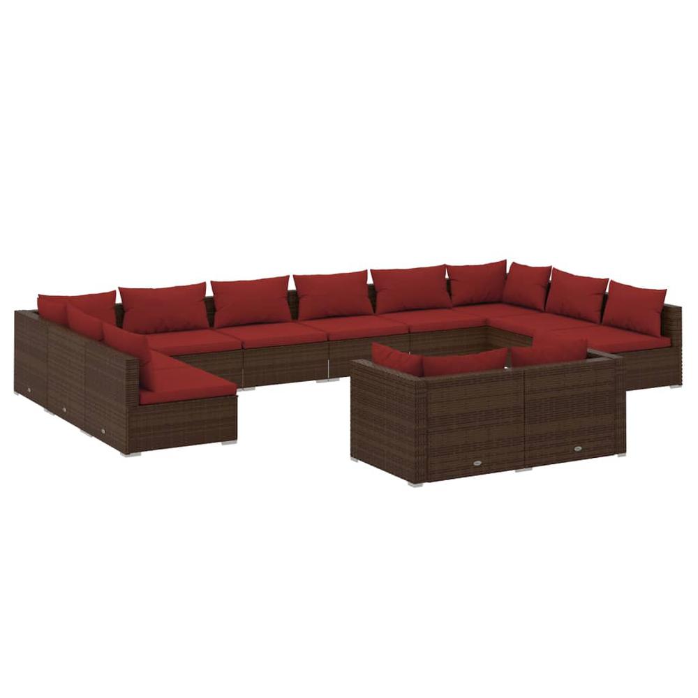 12 Piece Patio Lounge Set with Cushions Brown Poly Rattan. Picture 1