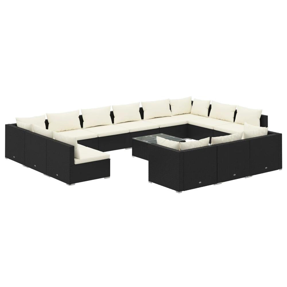 14 Piece Patio Lounge Set with Cushions Black Poly Rattan. Picture 1
