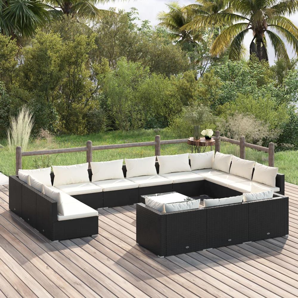 14 Piece Patio Lounge Set with Cushions Black Poly Rattan. Picture 12