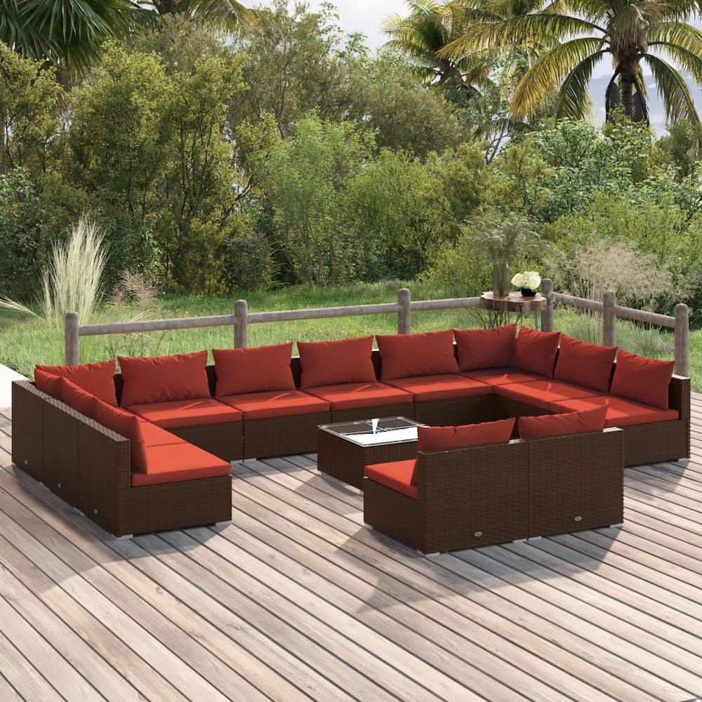 13 Piece Patio Lounge Set with Cushions Brown Poly Rattan. Picture 12