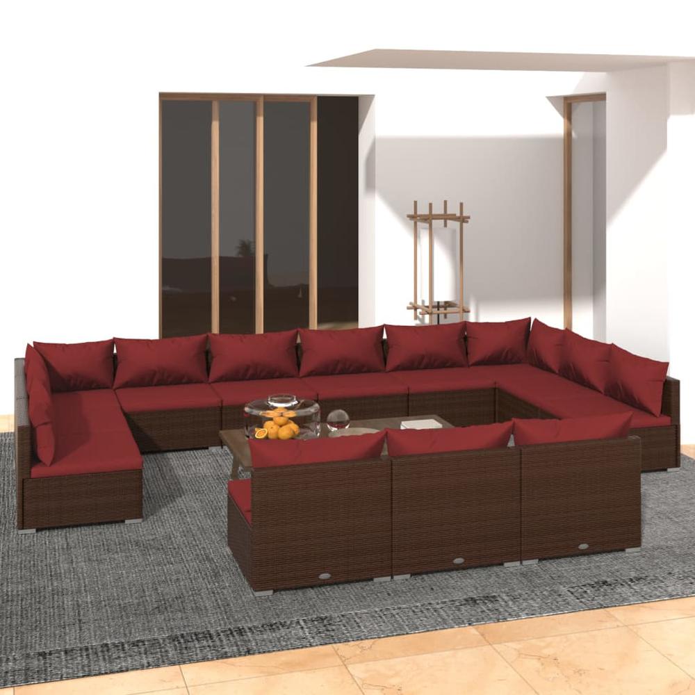 13 Piece Patio Lounge Set with Cushions Brown Poly Rattan. Picture 9