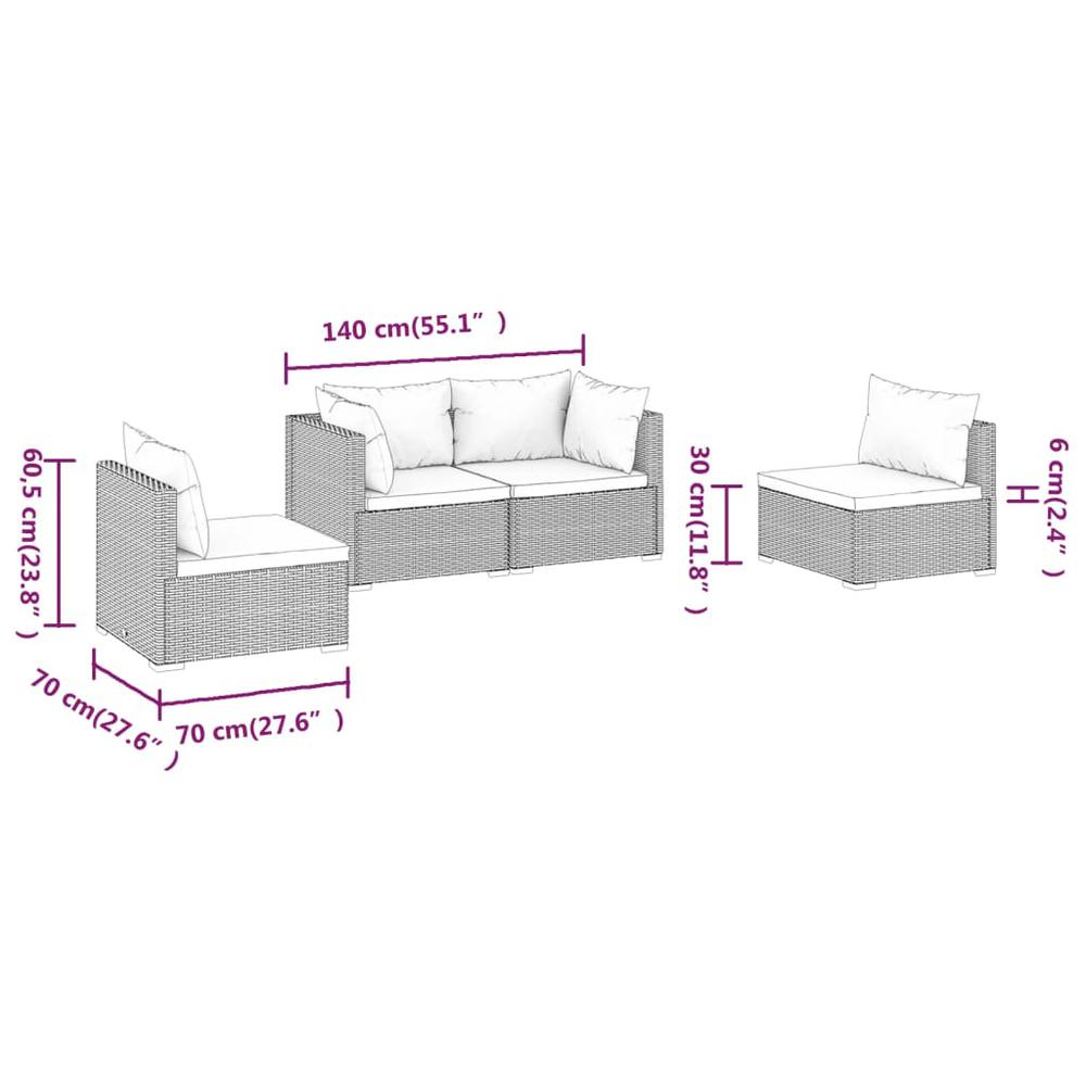 4 Piece Patio Lounge Set with Cushions Poly Rattan Gray. Picture 6