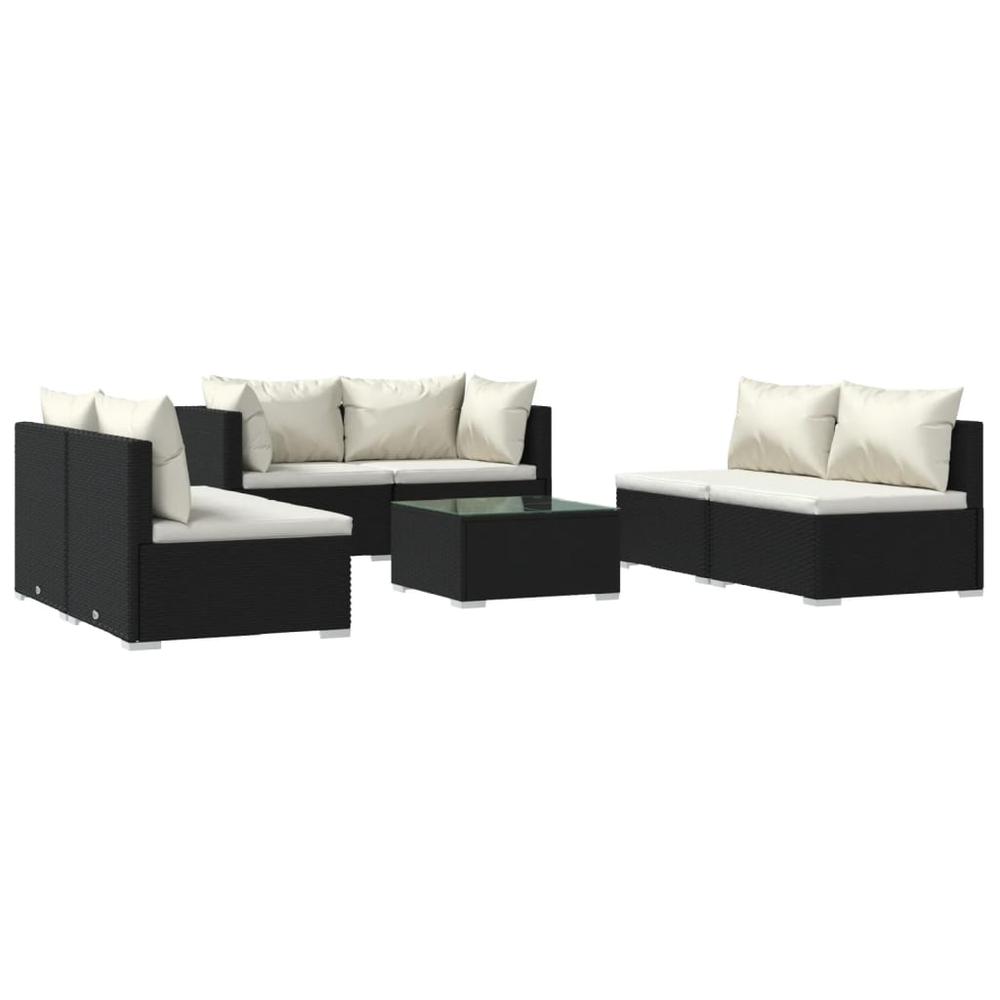 7 Piece Garden Lounge Set with Cushions Poly Rattan Black. Picture 1