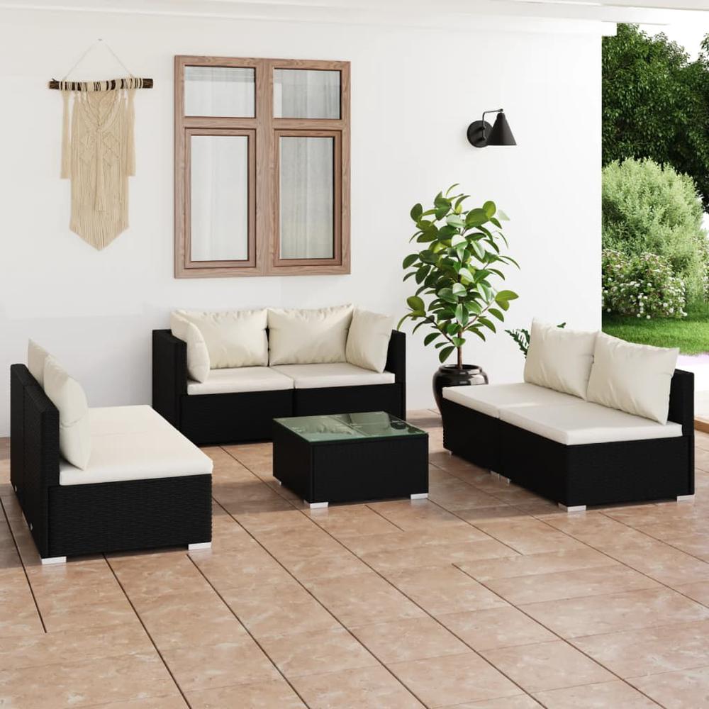 7 Piece Garden Lounge Set with Cushions Poly Rattan Black. Picture 12