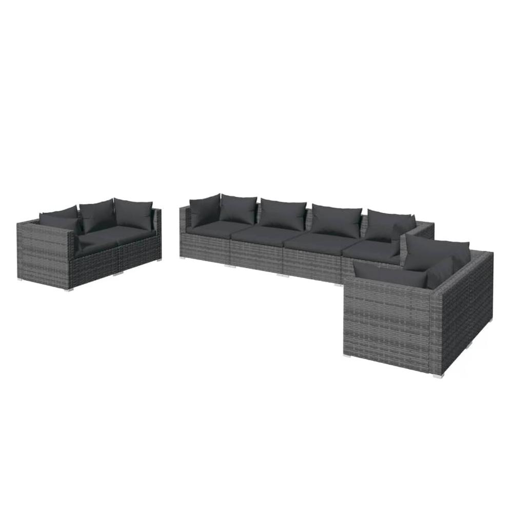 8 Piece Patio Lounge Set with Cushions Poly Rattan Gray. Picture 1