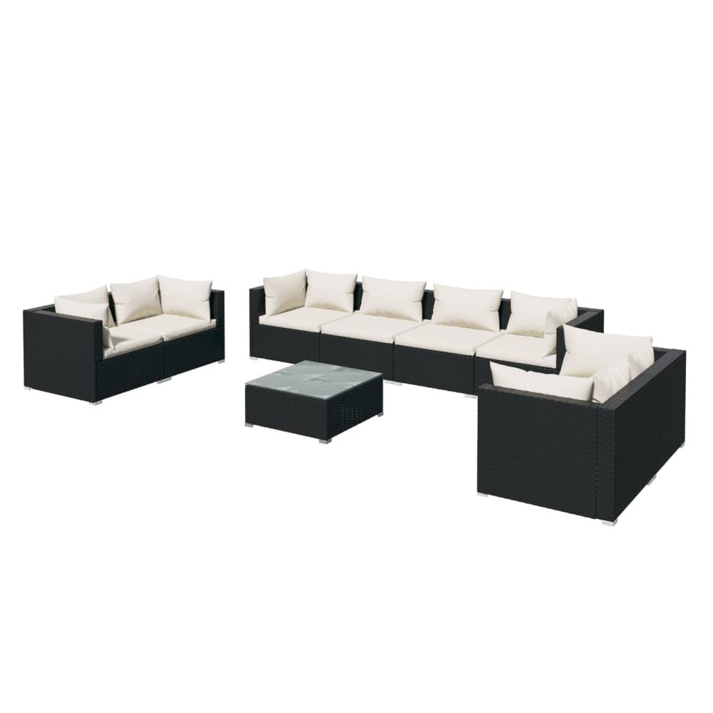 9 Piece Patio Lounge Set with Cushions Poly Rattan Black. Picture 1