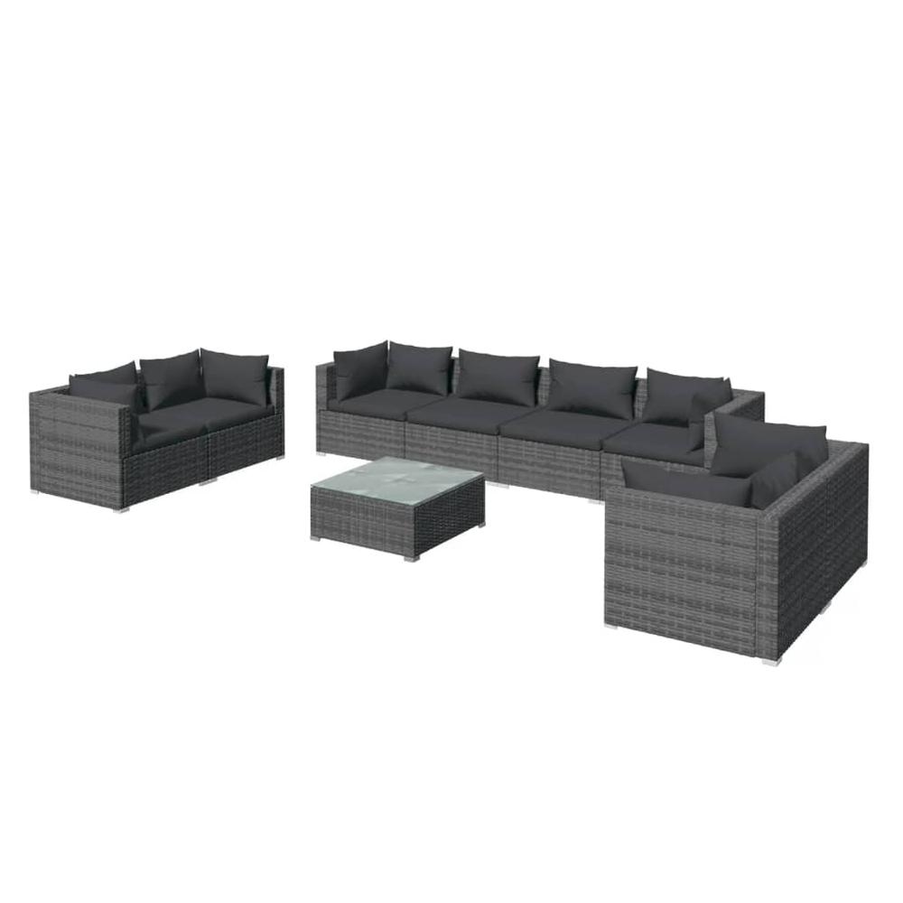 9 Piece Patio Lounge Set with Cushions Poly Rattan Gray. Picture 1