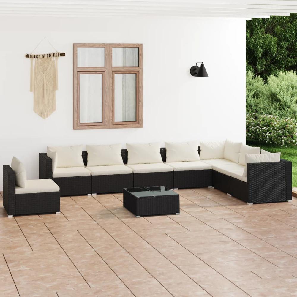 9 Piece Patio Lounge Set with Cushions Poly Rattan Black. Picture 12