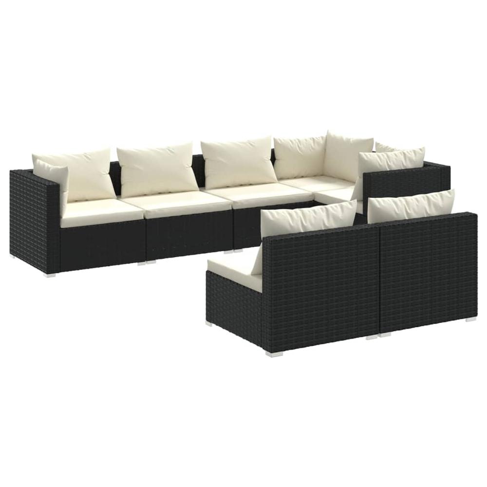 7 Piece Patio Lounge Set with Cushions Black Poly Rattan. Picture 1
