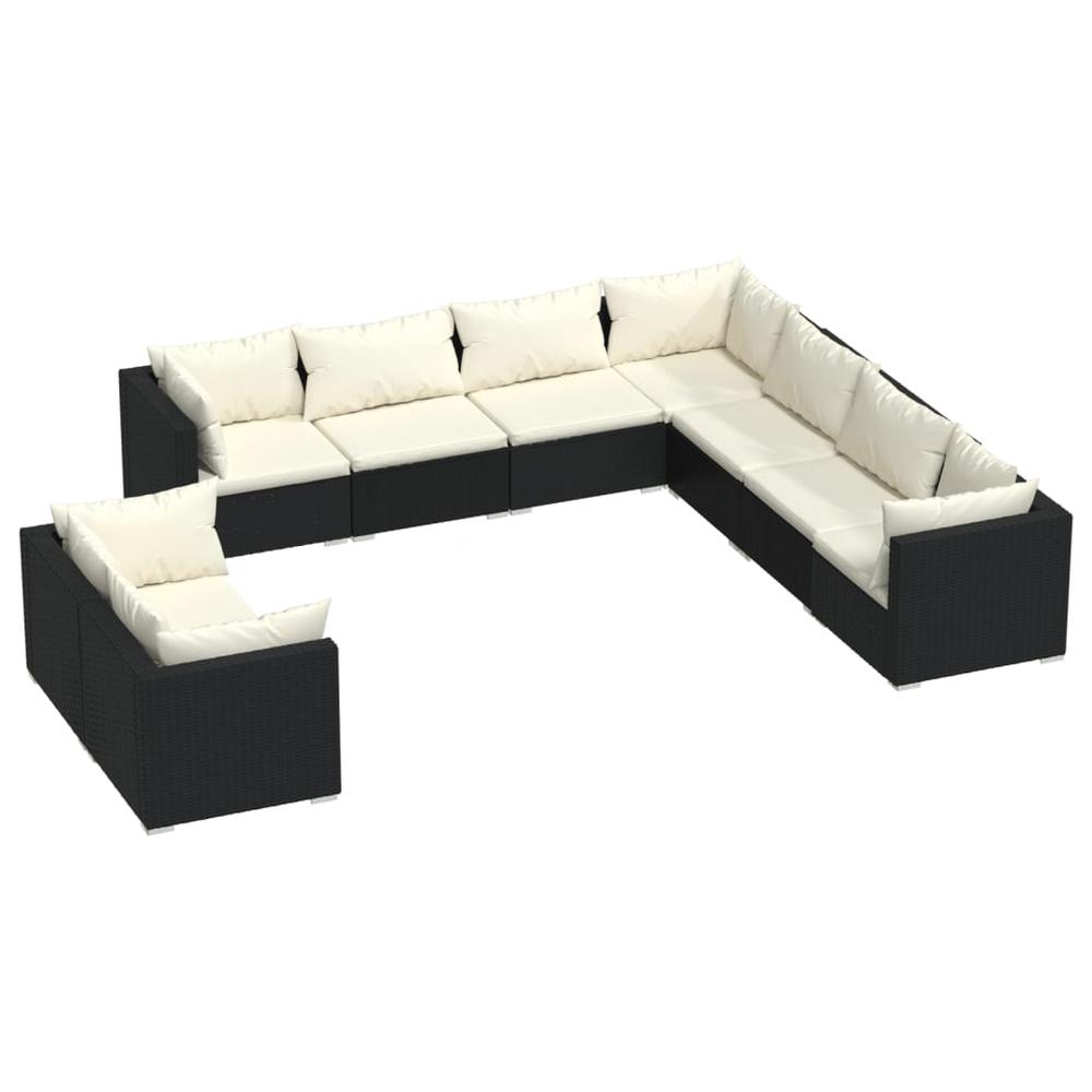 9 Piece Garden Lounge Set with Cushions Black Poly Rattan. Picture 1