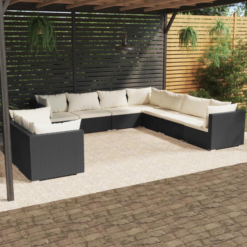 9 Piece Garden Lounge Set with Cushions Black Poly Rattan. Picture 7