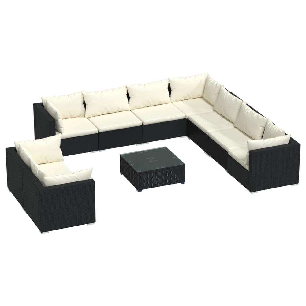 10 Piece Garden Lounge Set with Cushions Black Poly Rattan. Picture 1