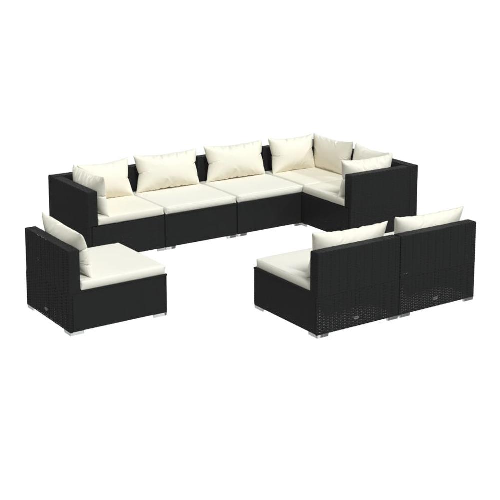 8 Piece Patio Lounge Set with Cushions Poly Rattan Black. Picture 1