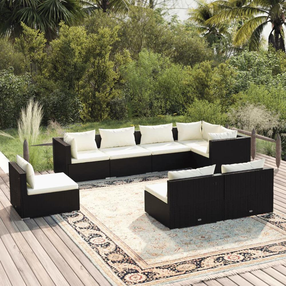 8 Piece Patio Lounge Set with Cushions Poly Rattan Black. Picture 7
