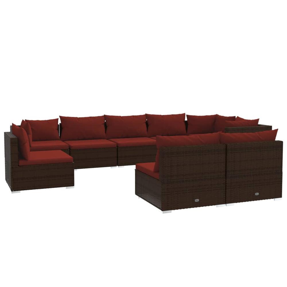 9 Piece Patio Lounge Set with Cushions Poly Rattan Brown. Picture 1