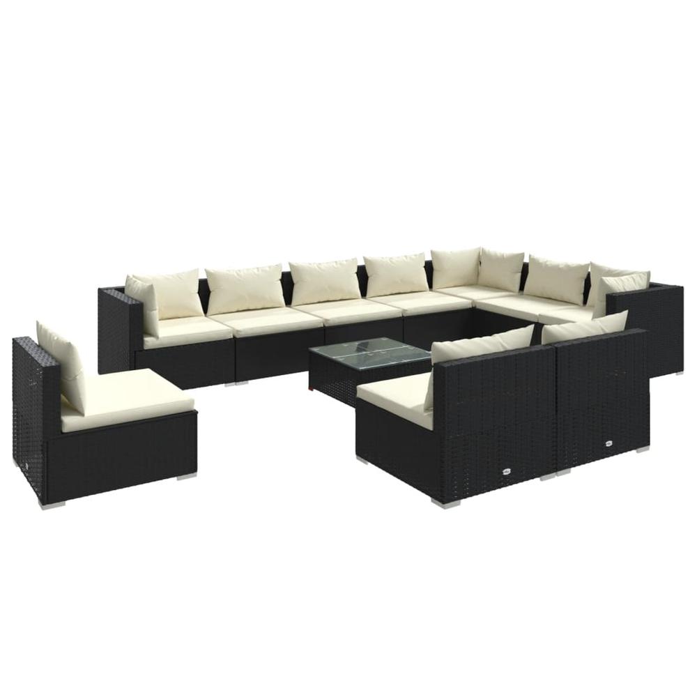 11 Piece Patio Lounge Set with Cushions Poly Rattan Black. Picture 1