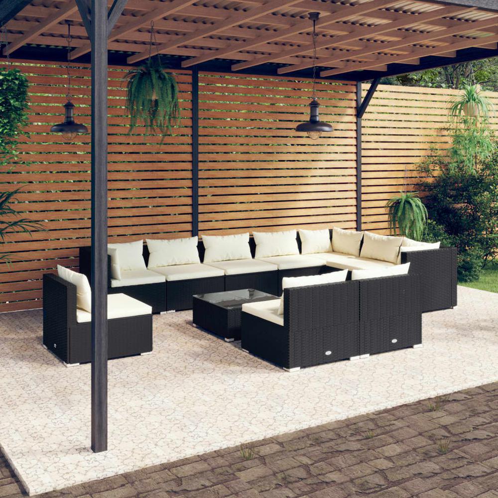 11 Piece Patio Lounge Set with Cushions Poly Rattan Black. Picture 9