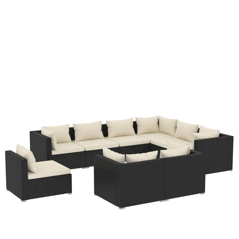 9 Piece Patio Lounge Set with Cushions Poly Rattan Black. Picture 2